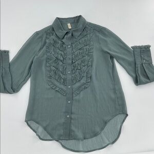 Free People Teal Blouse with Ruffle Detail